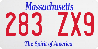 MA license plate 283ZX9