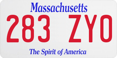 MA license plate 283ZY0