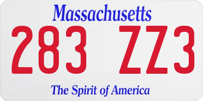 MA license plate 283ZZ3