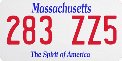 MA license plate 283ZZ5