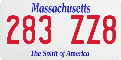 MA license plate 283ZZ8