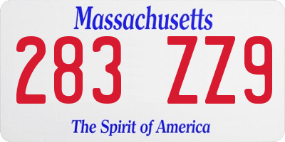 MA license plate 283ZZ9