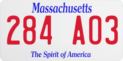 MA license plate 284AO3
