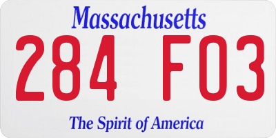 MA license plate 284FO3