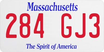 MA license plate 284GJ3