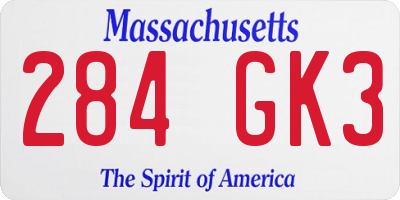 MA license plate 284GK3