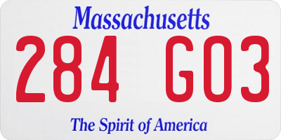 MA license plate 284GO3