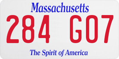 MA license plate 284GO7