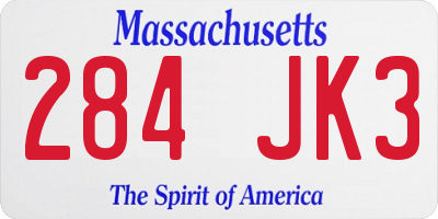 MA license plate 284JK3