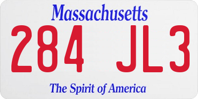 MA license plate 284JL3
