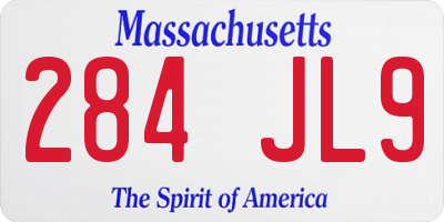 MA license plate 284JL9