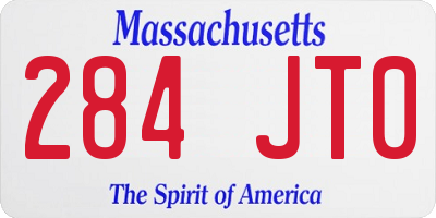 MA license plate 284JT0