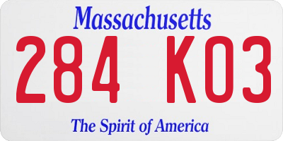 MA license plate 284KO3