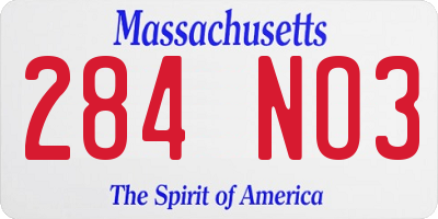 MA license plate 284NO3