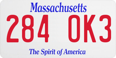 MA license plate 284OK3