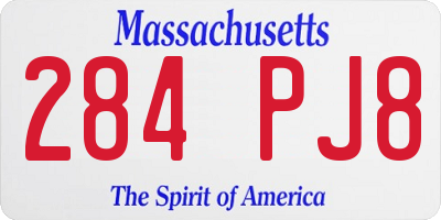 MA license plate 284PJ8