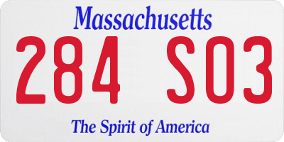 MA license plate 284SO3