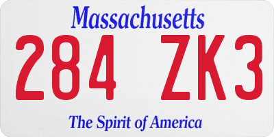 MA license plate 284ZK3