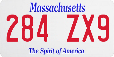 MA license plate 284ZX9