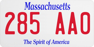 MA license plate 285AA0