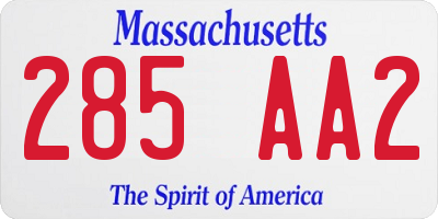 MA license plate 285AA2