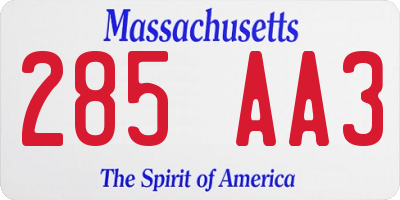 MA license plate 285AA3
