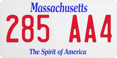 MA license plate 285AA4