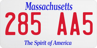 MA license plate 285AA5