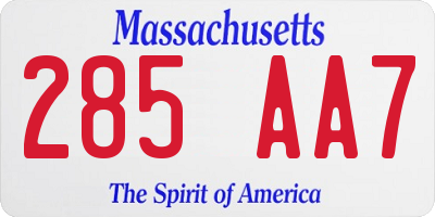 MA license plate 285AA7
