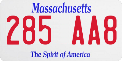 MA license plate 285AA8
