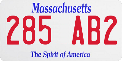 MA license plate 285AB2