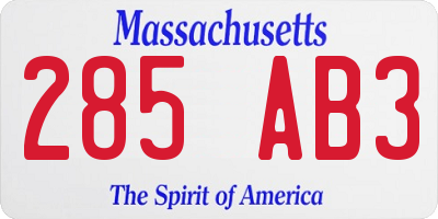 MA license plate 285AB3