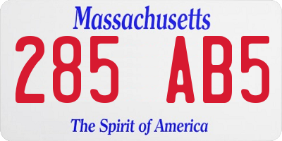MA license plate 285AB5