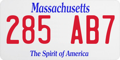 MA license plate 285AB7