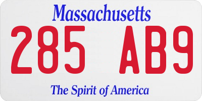 MA license plate 285AB9