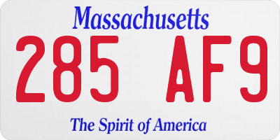 MA license plate 285AF9