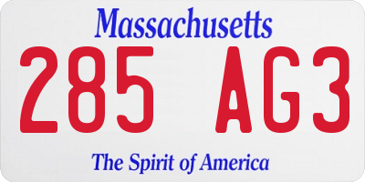 MA license plate 285AG3