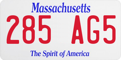 MA license plate 285AG5