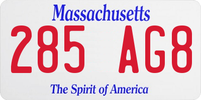 MA license plate 285AG8
