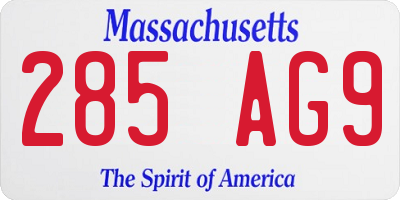 MA license plate 285AG9