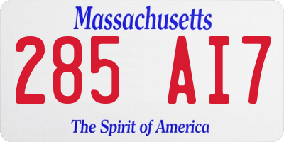 MA license plate 285AI7