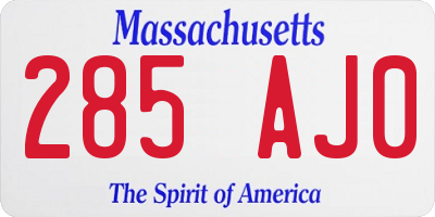 MA license plate 285AJ0