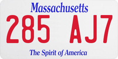 MA license plate 285AJ7