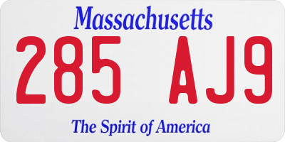 MA license plate 285AJ9