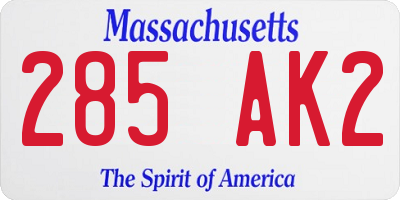 MA license plate 285AK2