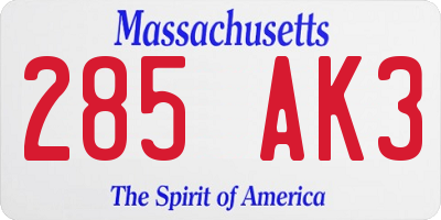 MA license plate 285AK3