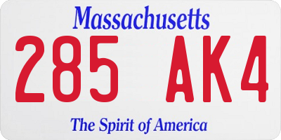 MA license plate 285AK4