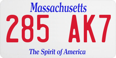 MA license plate 285AK7
