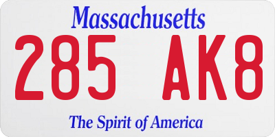 MA license plate 285AK8