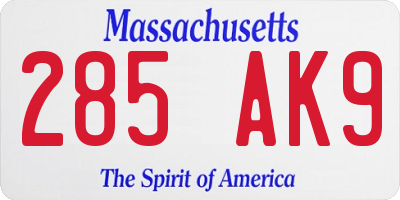 MA license plate 285AK9
